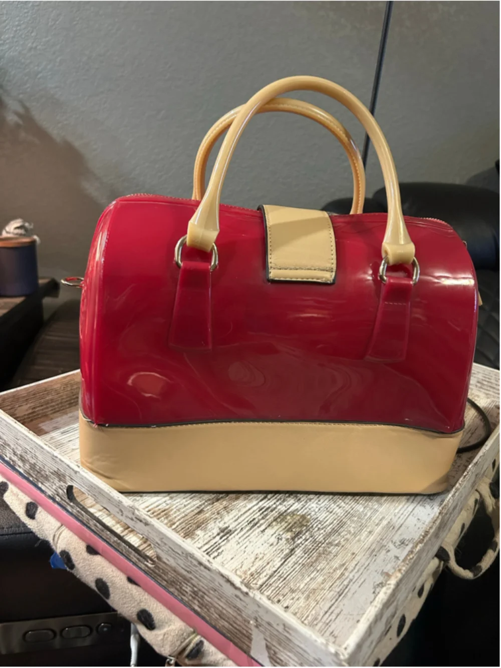 Women's Unbranded Satchel Bag One Size Red and Beige